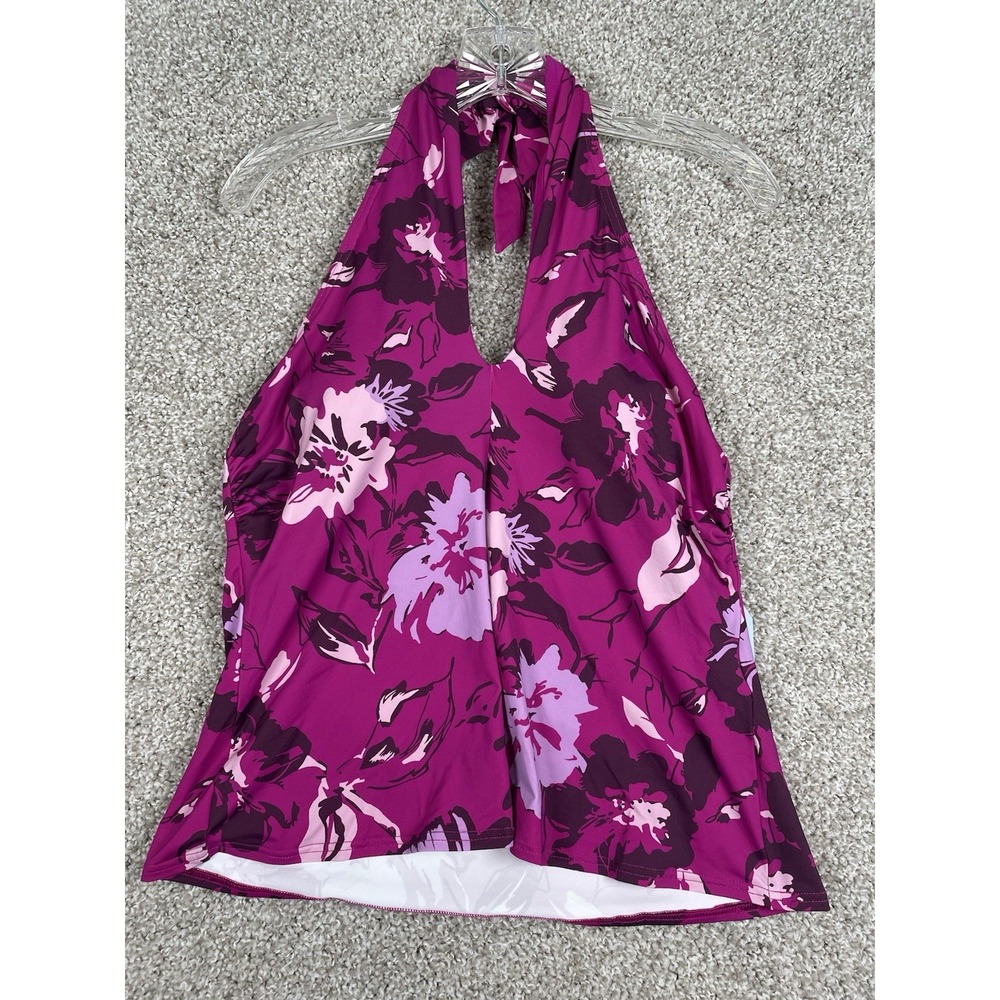 Lands' End Flutter Tankini Top 14 Violet Orchid Floral Flowy Halter Swimsuit
